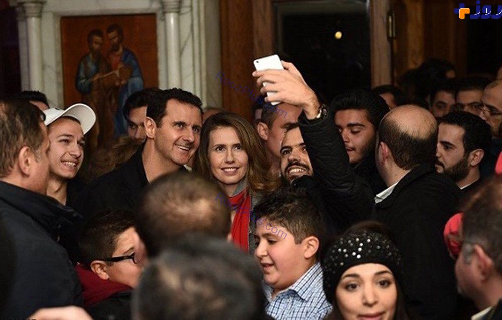 بشار اسد و زن اش در کلیسای دمشق + تصاویر