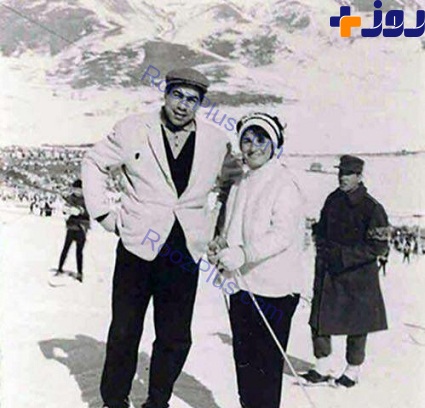 عکس کمتر دیده شده از جهان پهلوان تختی و همسرش در حال اسکی