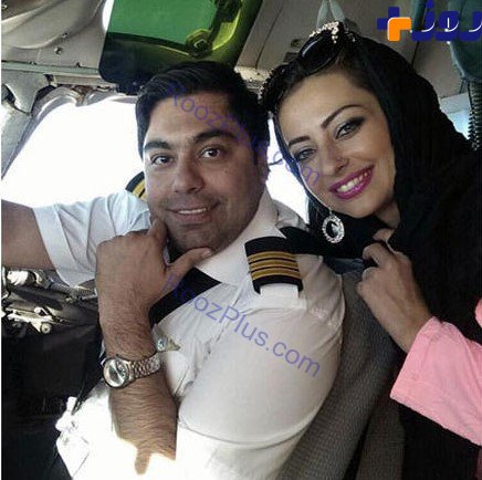 خانم بازیگر و همسر خلبانش در کابین هواپیما +عکس