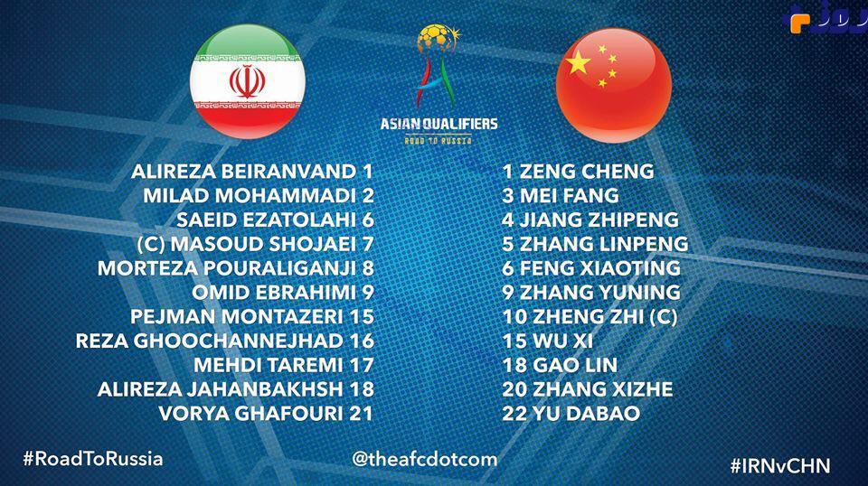 ترکیب ایران برابر چین در بازی امروز
