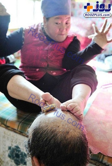 آرایشگری عجیب یک زن با پا! +تصاویر