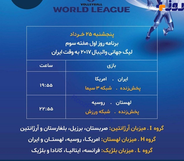برنامه روز اول هفته سوم لیگ جهانی والیبال