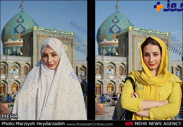 مقایسه تصاویر دختران جوان قبل و بعد از استفاده از چادر در امام زاده صالح