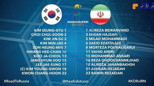 ترکیب تیم های ملی فوتبال ایران و کره جنوبی اعلام شد