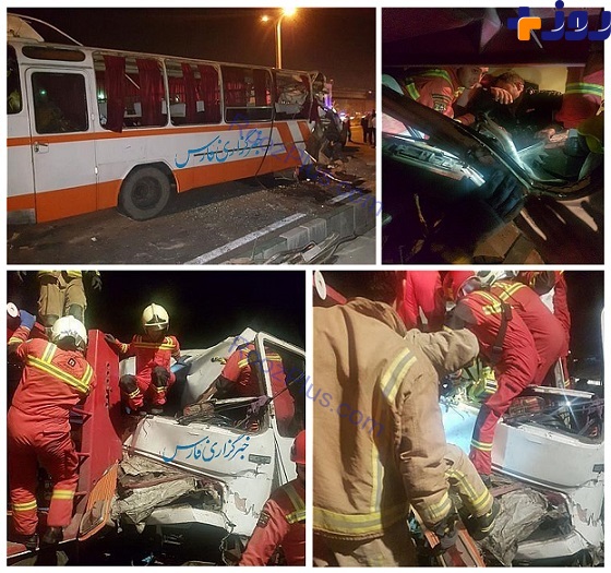 عکس/تصادف اتوبوس با تریلی در جاده فتح تهران ۱۲ مجروح برجای گذاشت