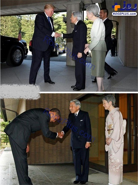 سنت شکنی ترامپ در دیدار با امپراطوری ژاپن و همسرش+عکس