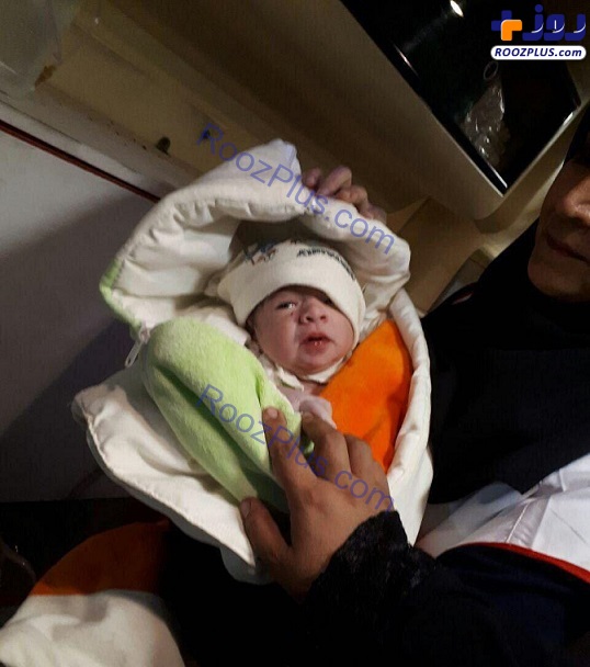 تولد اولین نوزاد در میانه زلزله کرمانشاه +تصاویر
