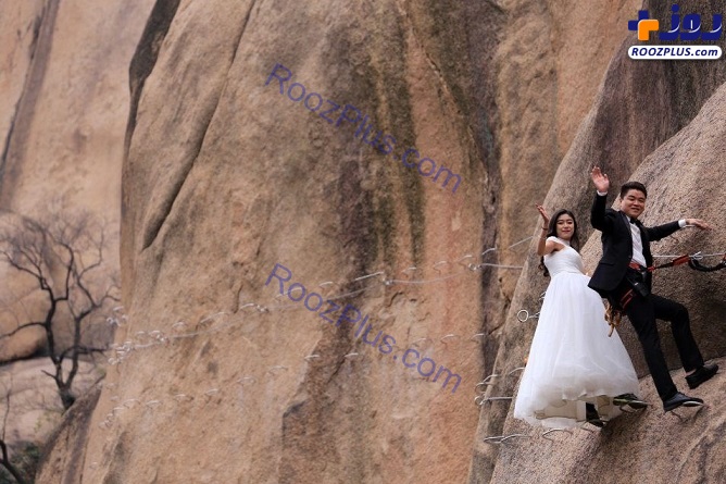 صخره نوردی عروس و داماد ماجراجو +تصاویر