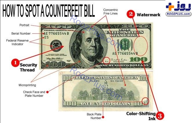 عکس/ چگونه اسکناس دلار تقلبی را از اصل تشخیص دهیم؟