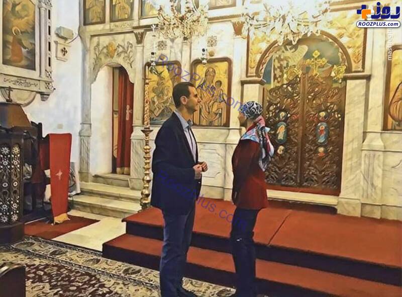 بشار اسد و همسرش در کلیسای طرطوس +تصاویر