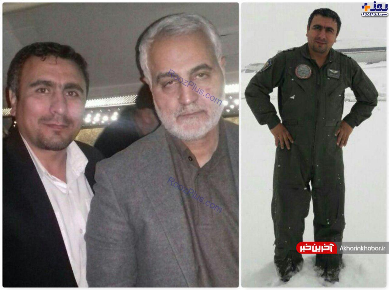 شهید حمیدرضا لطفیان کمک خلبان حاضر در هواپیمای بوئینگ 707 در کنار سردار سلیمانی +عکس