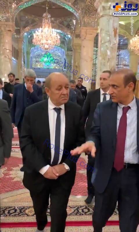 وزیر خارجه فرانسه در حرم حضرت علی(ع) +عکس