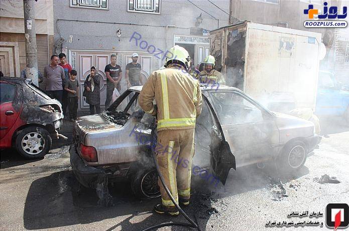 آتش گرفتن همزمان 3 خودرو در شهرری +تصاویر