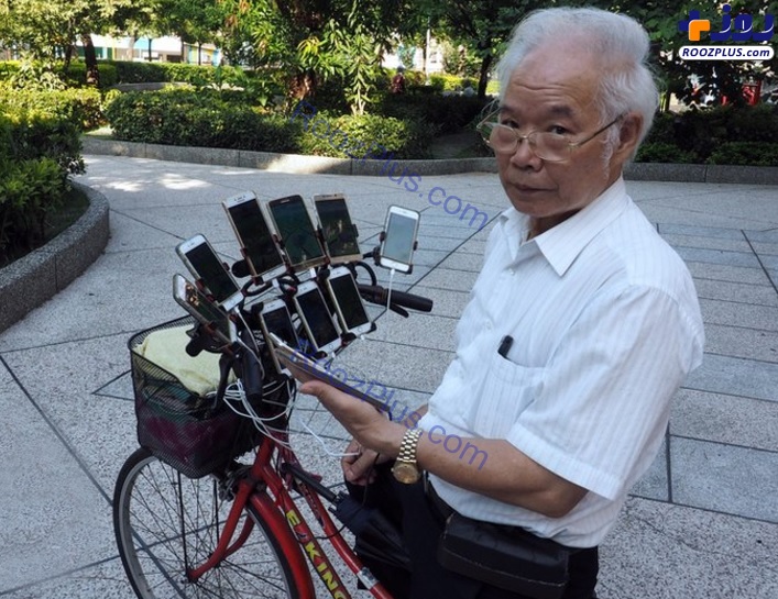بازی مرد ۶۹ ساله تایوانی همزمان با ۱۱ گوشی هوشمند! +عکس