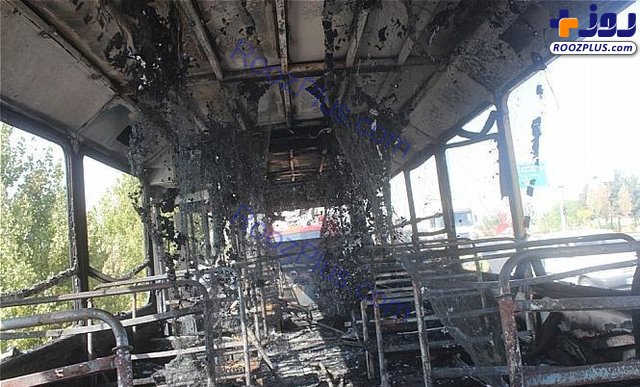 اتوبوس مسافربری در خیابان رجایی آتش گرفت +تصاویر