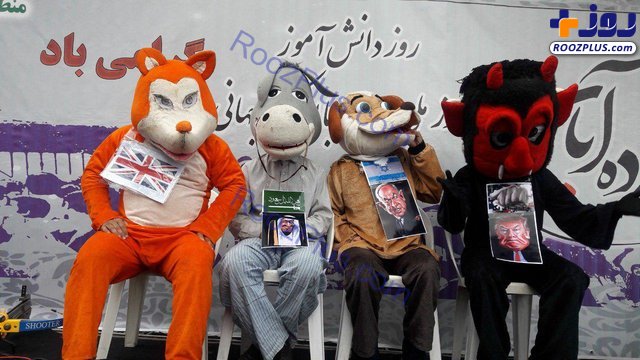 نماد‌های عروسکی نتانیاهو و ترامپ در راهپیمایی ۱۳ آبان +عکس