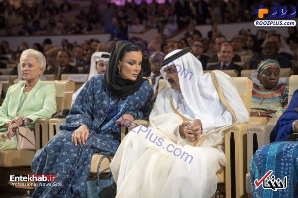 امیر سابق قطر با همسرش آفتابی شد+عکس