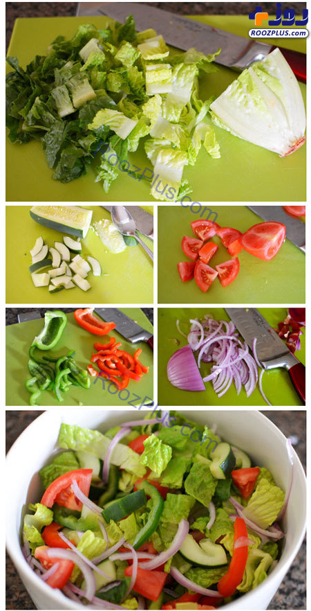 سالاد ترکیه‌ای با کُلی سبزیجاتِ سبز