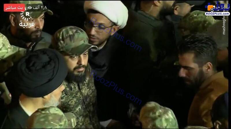 حضور قیس الخزعلی با لباس نظامی در تشییع شهدا +عکس