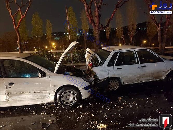 تصادف زنجیره‌ای در «بزرگراه همت» تهران +عکس
