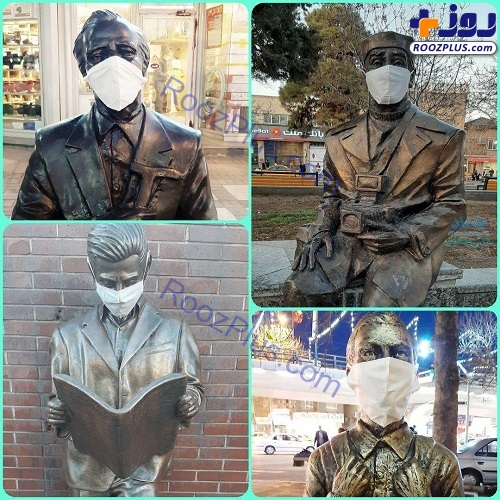 عكس/ماسک‌دار شدن مجسمه‌ها در سطح شهر قزوین