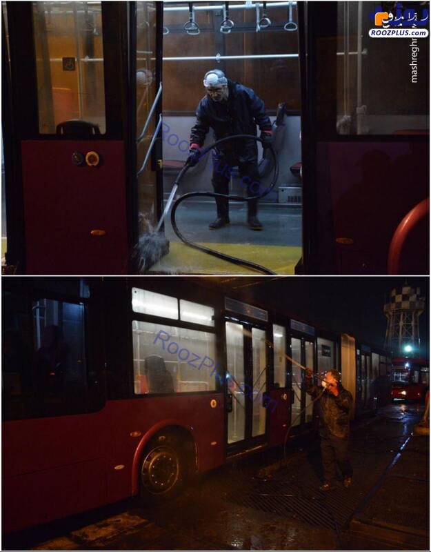 شستشو و ضدعفونی کردن اتوبوس‌های پایتخت+عکس