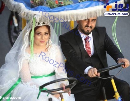ماشین عروس عجی یک زن و شوهر در خیابان+تصاویر