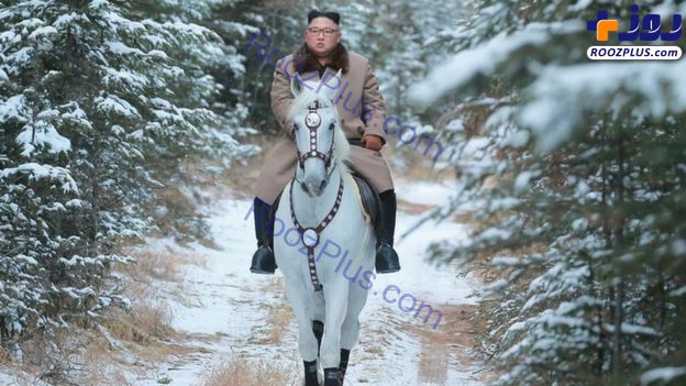 رهبر کره شمالی سوار بر اسب سفید در کوهستان +عکس