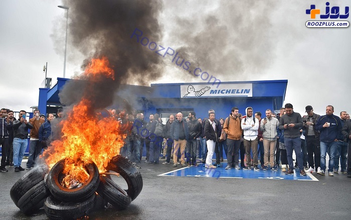 عکس/اعتراض کارگران شرکت لاستیک سازی در فرانسه