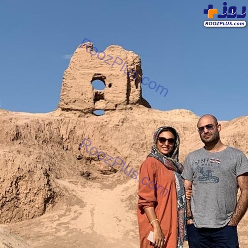 حدیثه تهرانی و همسرش در بازدید از بنایی تاریخی +عکس