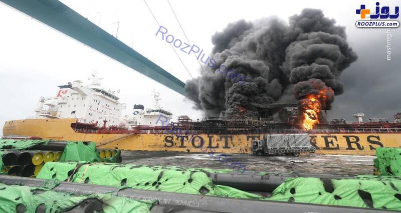 آتش سوزی دو نفتکش در سواحل کره جنوبی+تصاویر