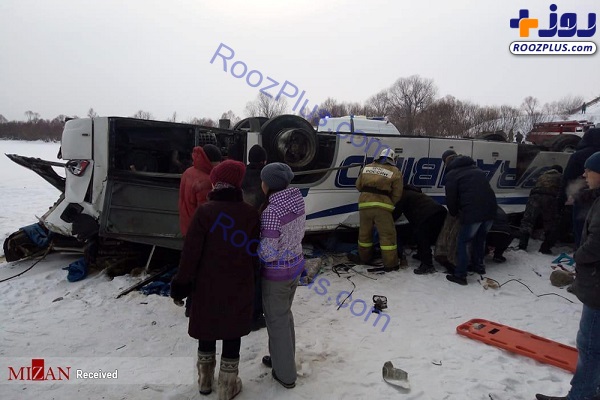 عکس/واژگونی وحشتناک اتوبوس در روسیه