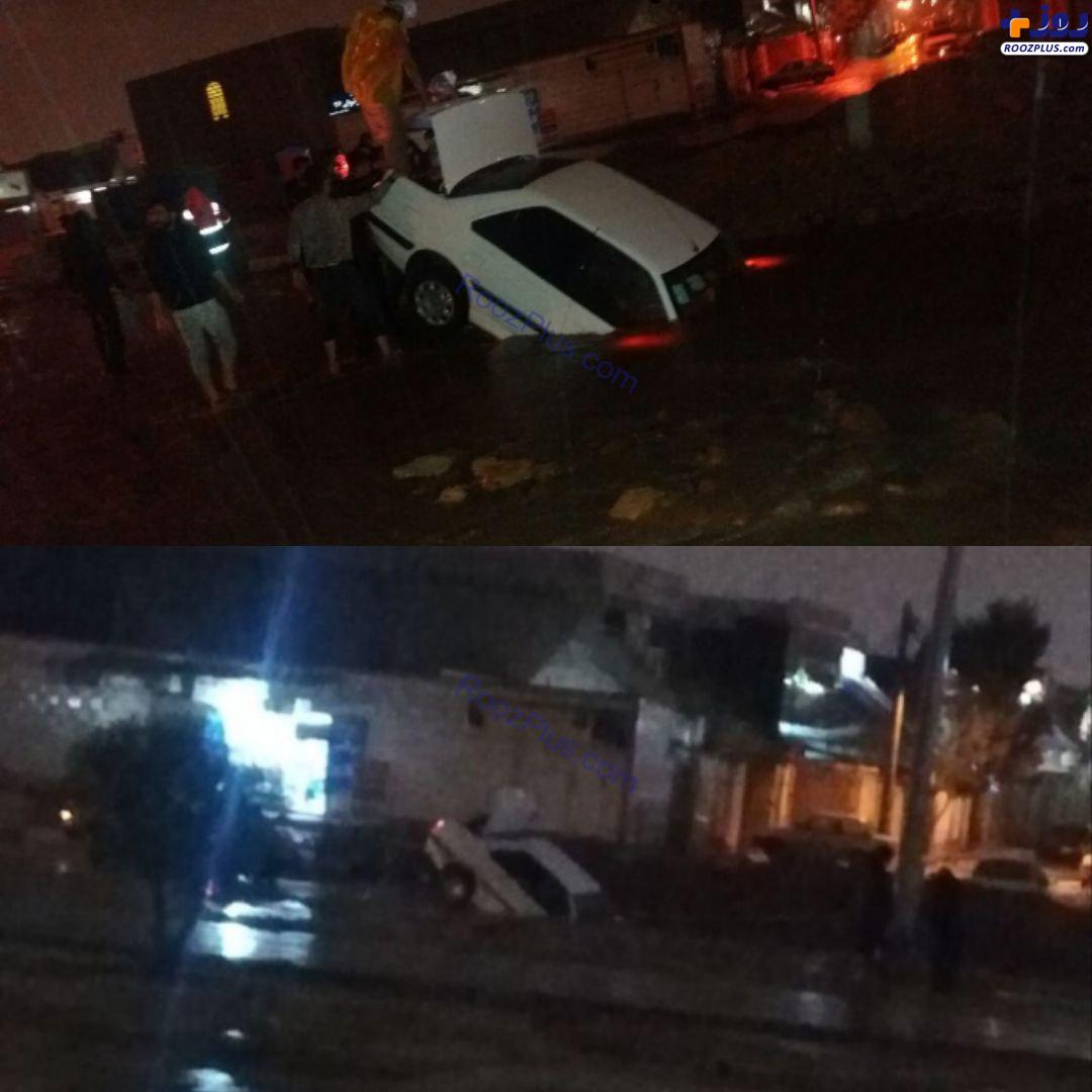 عکس/سقوط یک خودرو در چاه شرکت آب و فاضلاب اهواز!