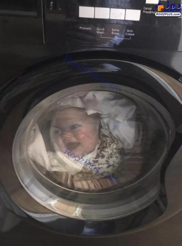 عکس/ پدری که پس از دیدن پسرش در ماشین لباس‌شویی سکته کرد!