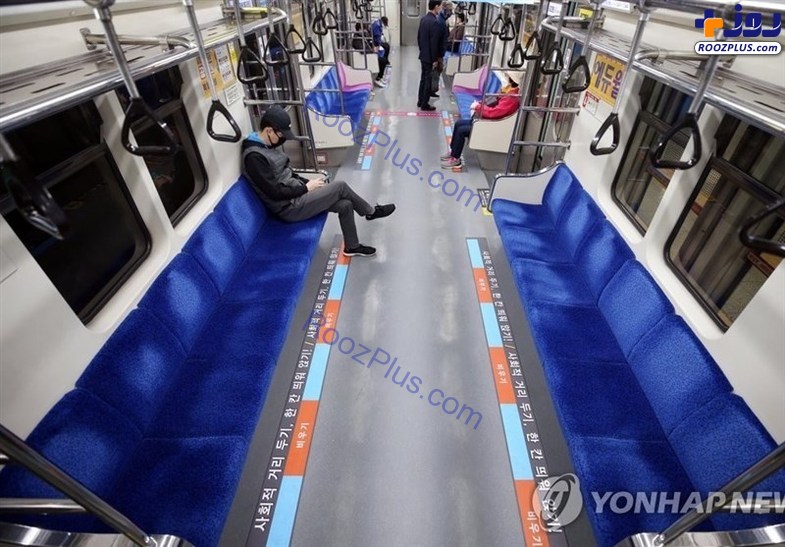 شیوه فاصله‌گذاری مسافران مترو در کره جنوبی در ایام کرونا/عکس