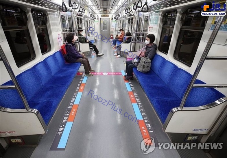شیوه فاصله‌گذاری مسافران مترو در کره جنوبی در ایام کرونا/عکس