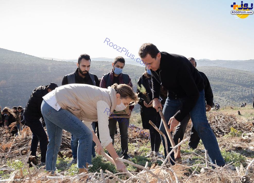 درختکاری بشار اسد و همسرش در طرطوس +عکس