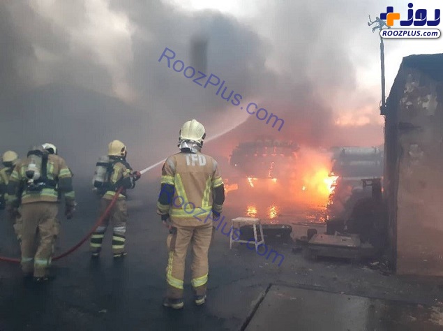 آتش‌سوزی گسترده در یک گاراژ بزرگ +تصاویر