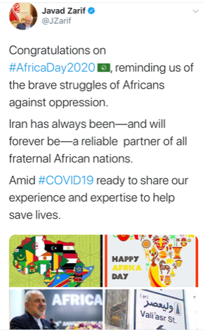 ظریف: آماده‌ایم تجربیات خود در مبارزه با کرونا را با کشورهای آفریقایی به اشتراک بگذاریم