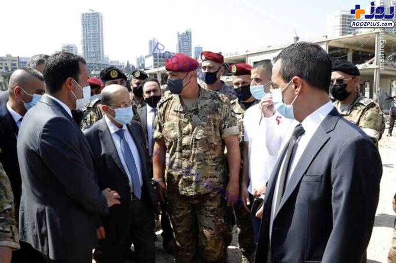 بازدید رئیس‌جمهور لبنان از محل انفجار+عکس