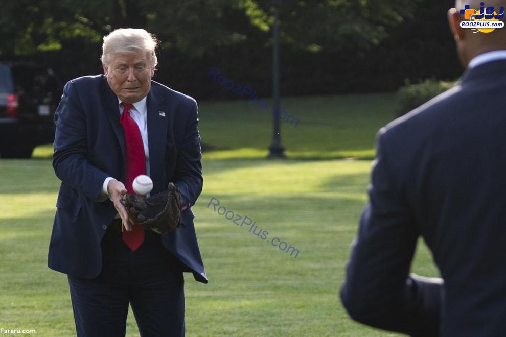 ترامپ در کاخ سفید بیسبال بازی کرد +عکس