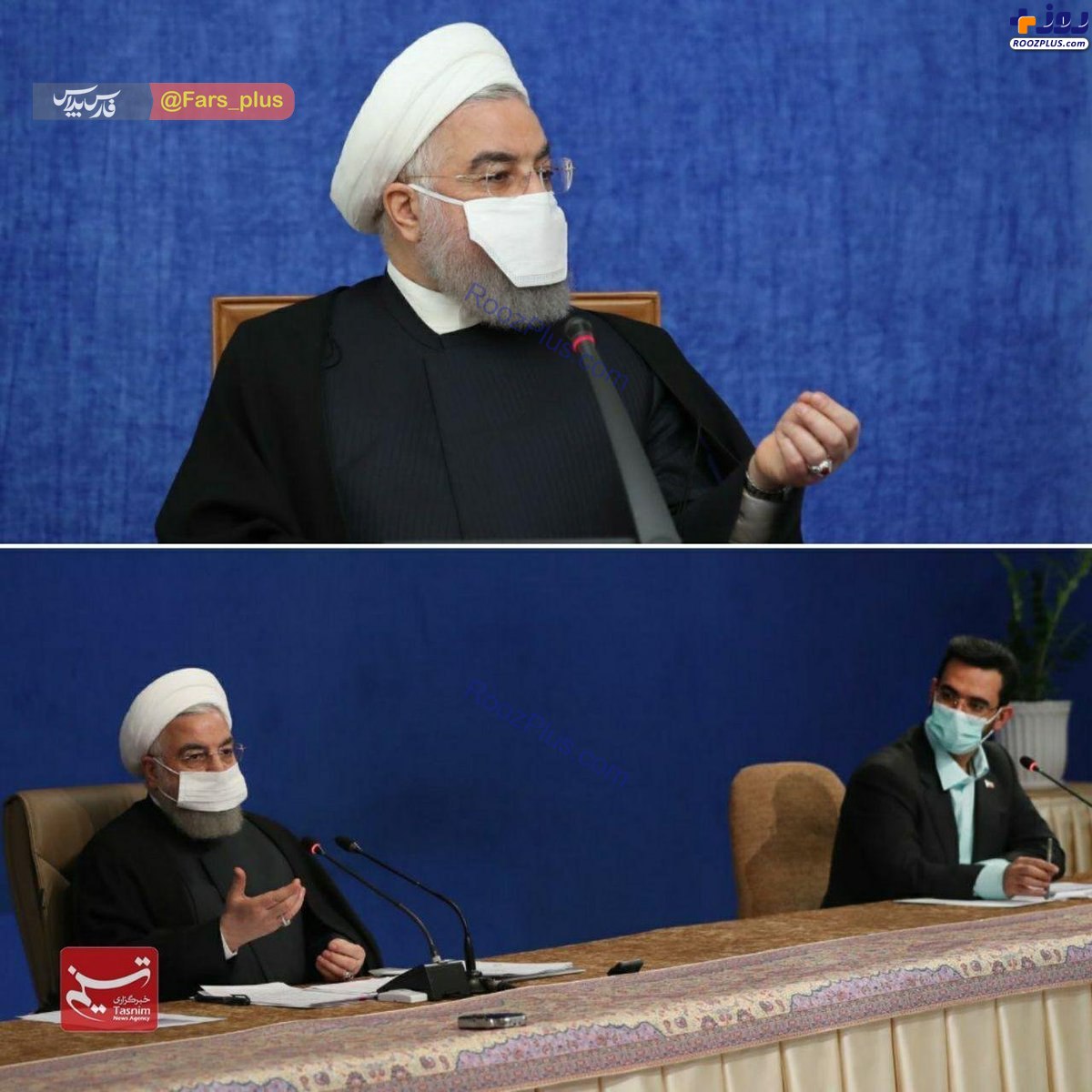 روحانی با دو ماسک در یک قاب +عکس