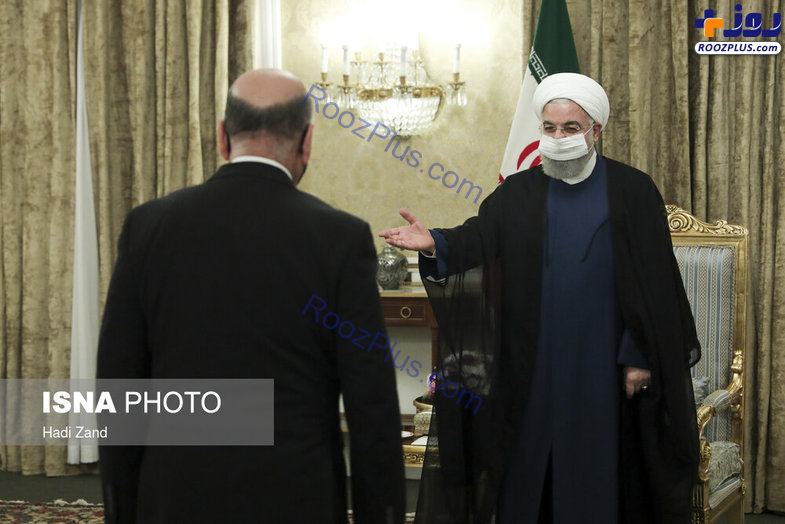 عکس/ ماسک متفاوت وزیر خارجه عراق در دیدار با حسن روحانی