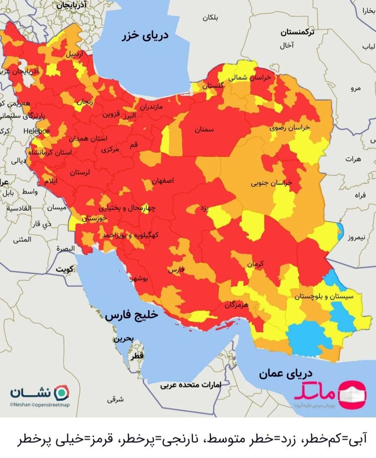 تمامی مراکز استانها از امروز در وضعیت قرمز قرار گرفتند +نقشه