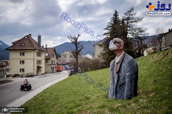 عکس/مجسمه ای به منظور آگاهی رسانی برای استفاده از ماسک در سوئیس