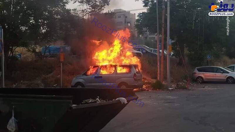 آتش زدن خودروی صهیونیست ها توسط مردم فلسطین+عکس