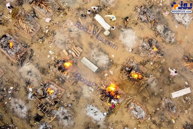 تصاویری وحشتناک از سوزاندن اجساد کرونایی در هند