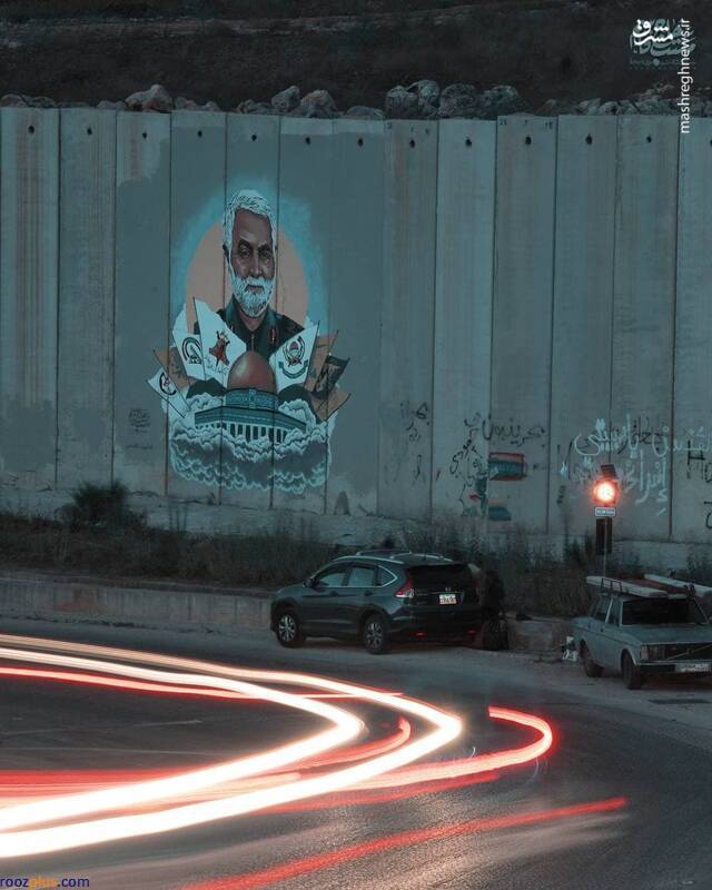 نقاشی چهره حاج قاسم در مرز لبنان و فلسطین/عکس