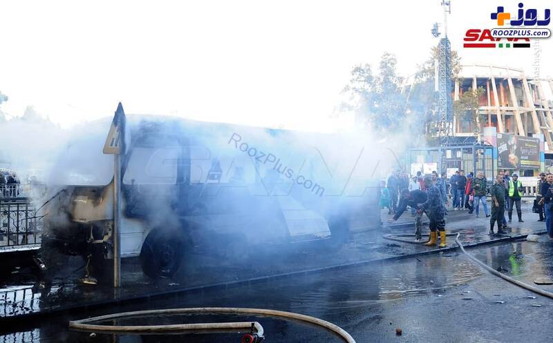 انفجار تروریستی در مسیر یک اتوبوس نظامی در دمشق +عکس
