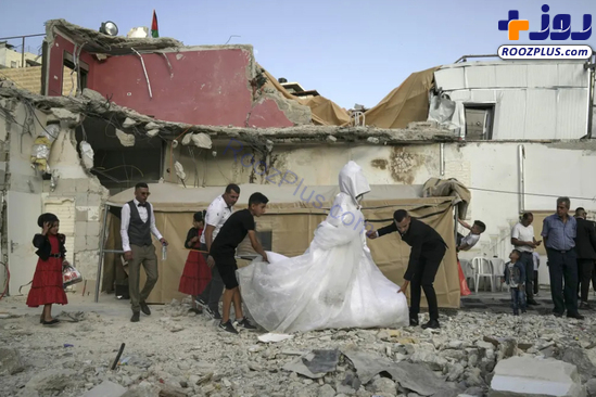 مراسم عروسی یک زوج فلسطینی در خرابه های قدس اشغالی +عکس